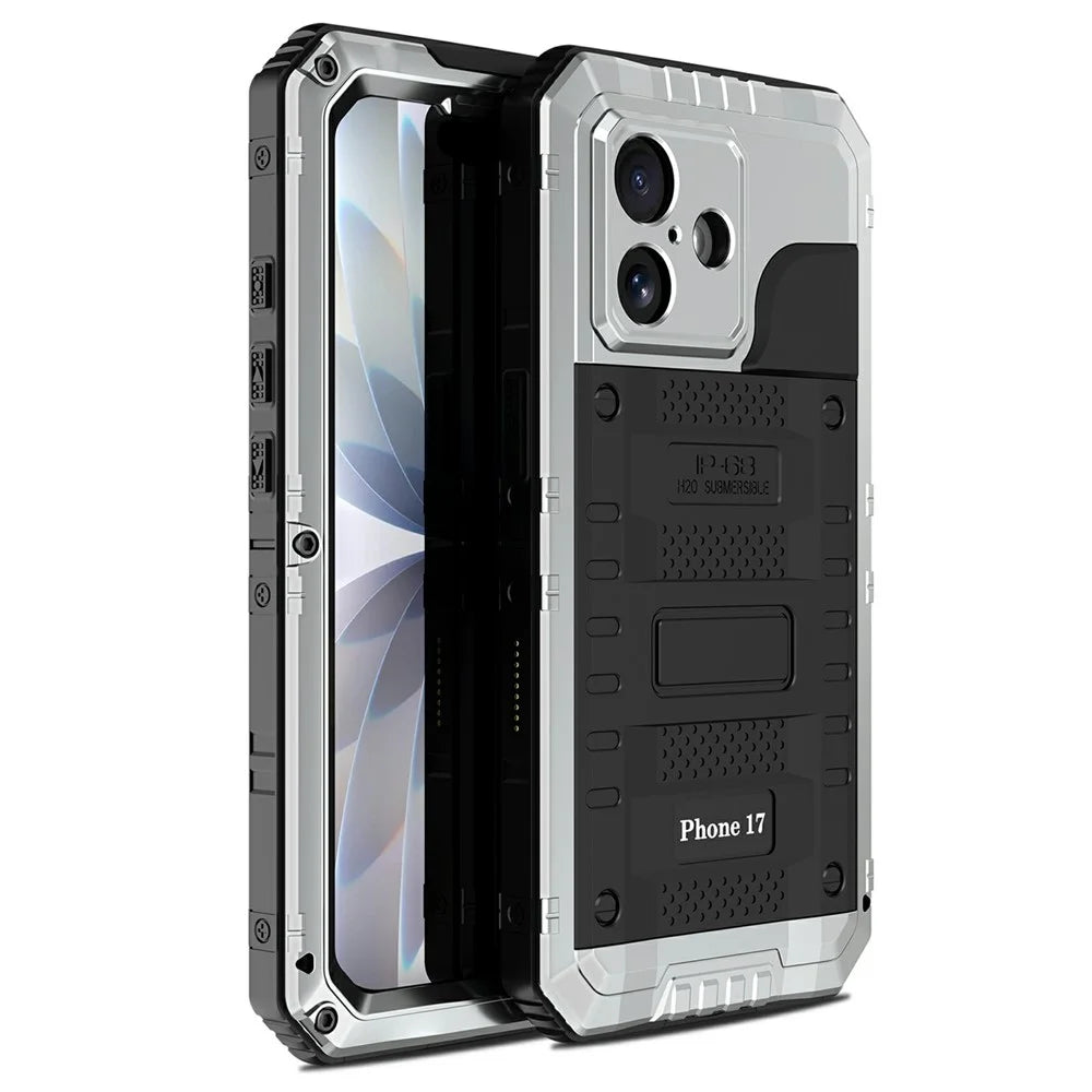 IP68 Waterproof Phone Case for iPhone 17 Metal + Silicone Cover with Screen Protector - Silver - 1