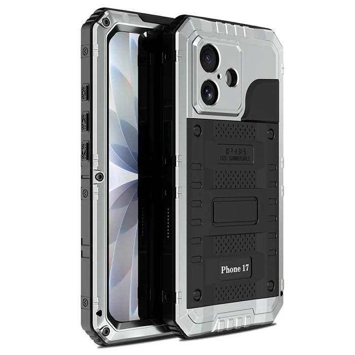 IP68 Waterproof Phone Case for iPhone 17 Metal + Silicone Cover with Screen Protector - Silver - 1