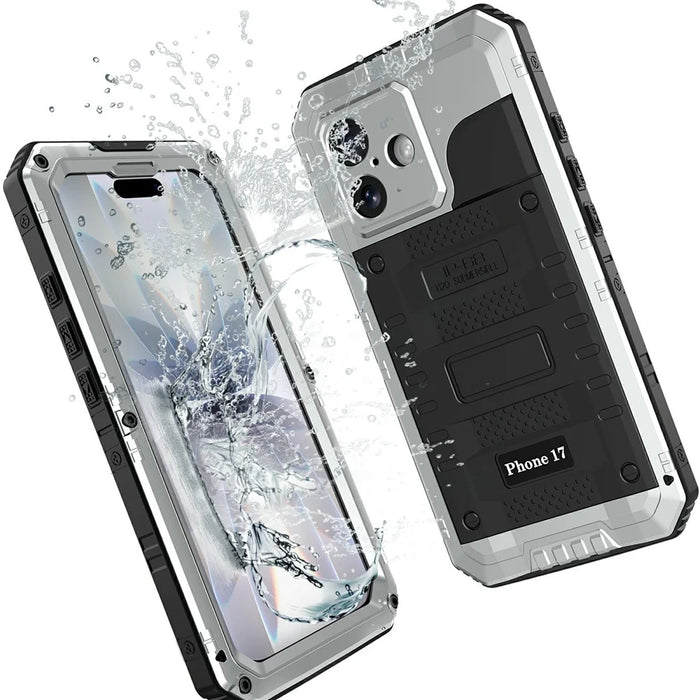 IP68 Waterproof Phone Case for iPhone 17 Metal + Silicone Cover with Screen Protector - Silver - 2