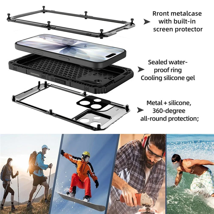 IP68 Waterproof Phone Case for iPhone 17 Metal + Silicone Cover with Screen Protector - Silver - 3