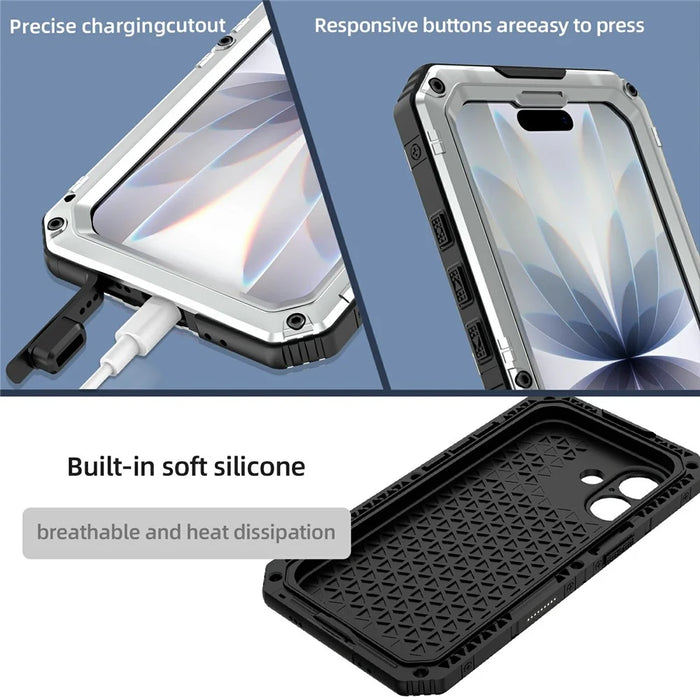 IP68 Waterproof Phone Case for iPhone 17 Metal + Silicone Cover with Screen Protector - Silver - 4