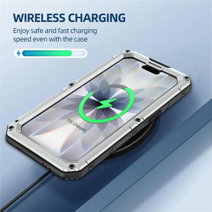 IP68 Waterproof Phone Case for iPhone 17 Metal + Silicone Cover with Screen Protector - Silver - 5