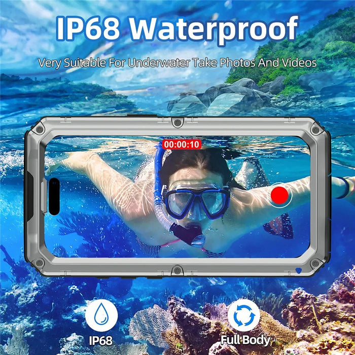 IP68 Waterproof Phone Case for iPhone 17 Metal + Silicone Cover with Screen Protector - Silver - 7
