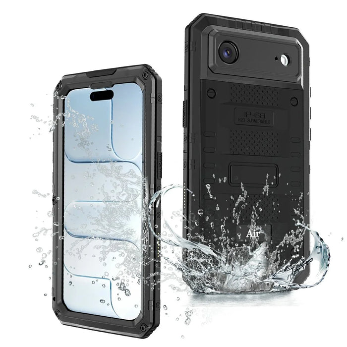 IP68 Waterproof Phone Case for iPhone Air Metal + Silicone Cover with Screen Protector - Black - 2