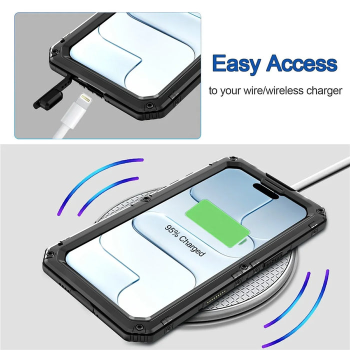 IP68 Waterproof Phone Case for iPhone Air Metal + Silicone Cover with Screen Protector - Black - 6