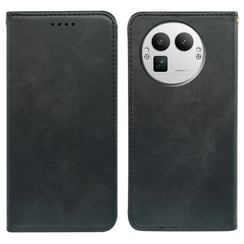 For Realme GT 8 Pro 5G Case Strong Magnetic PU Leather Phone Cover Calf Texture - Black - 1