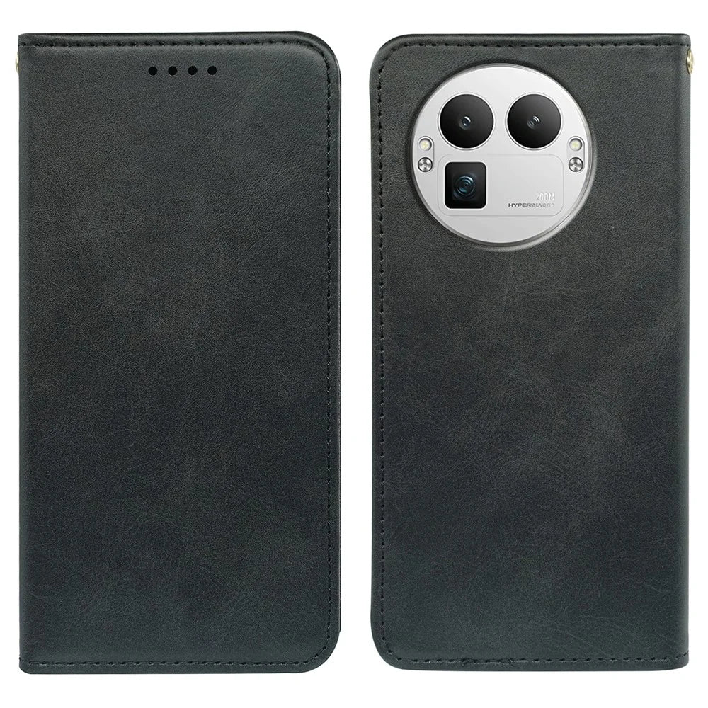 For Realme GT 8 Pro 5G Case Strong Magnetic PU Leather Phone Cover Calf Texture - Black - 1