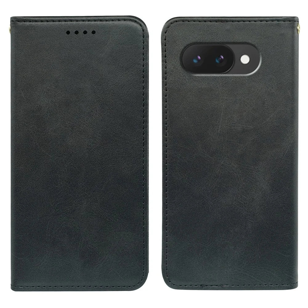 For Google Pixel 10a Case Strong Magnetic PU Leather Phone Cover Calf Texture - Black - 1