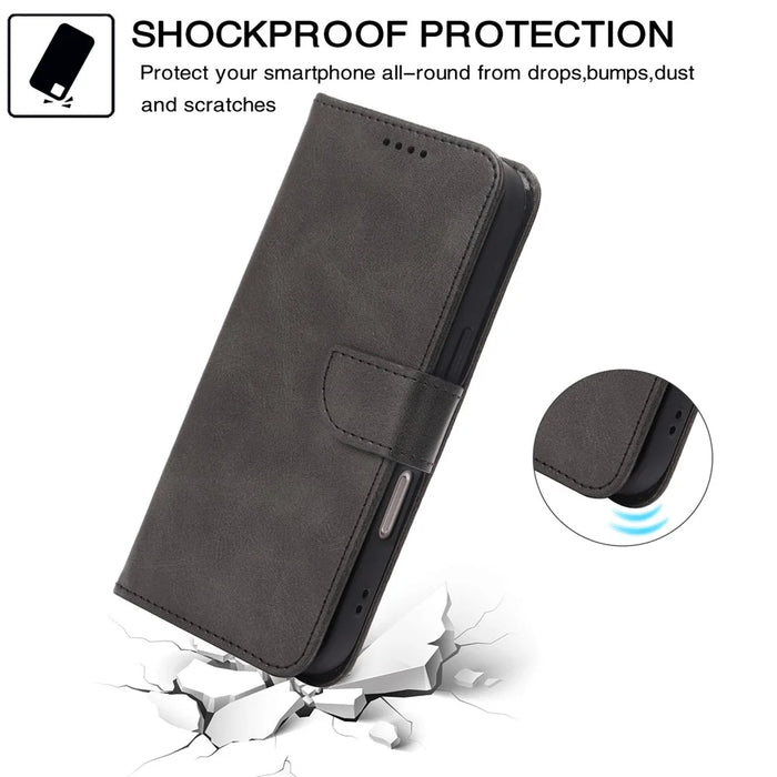 For Samsung Galaxy S26 Case Wallet Stand Magnetic Clasp Closure Calf Texture Leather Phone Cover - Black - 4
