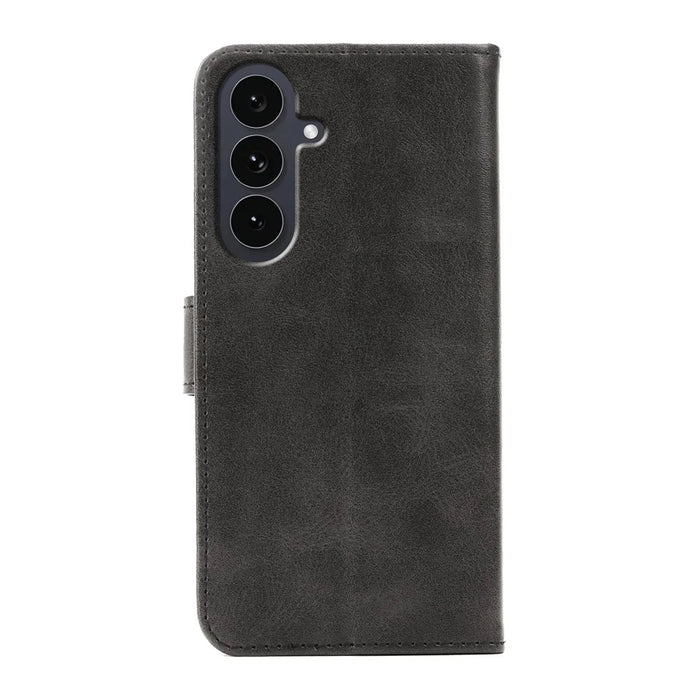 For Samsung Galaxy S26 Case Wallet Stand Magnetic Clasp Closure Calf Texture Leather Phone Cover - Black - 6