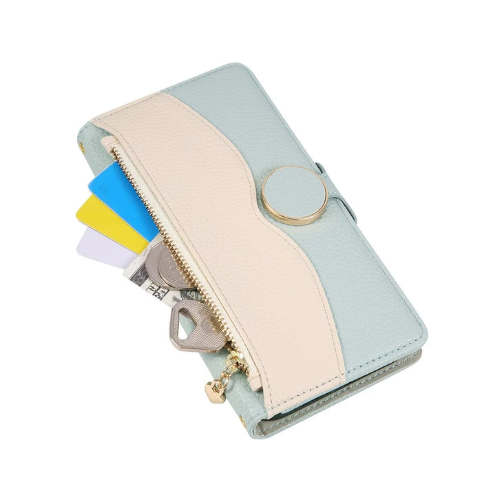 For iPhone 18 Pro Max / 17 Pro Max Case Zipper Wallet Color Splicing TPU PU Leather Flip Phone Cover with Strap - Green - 5