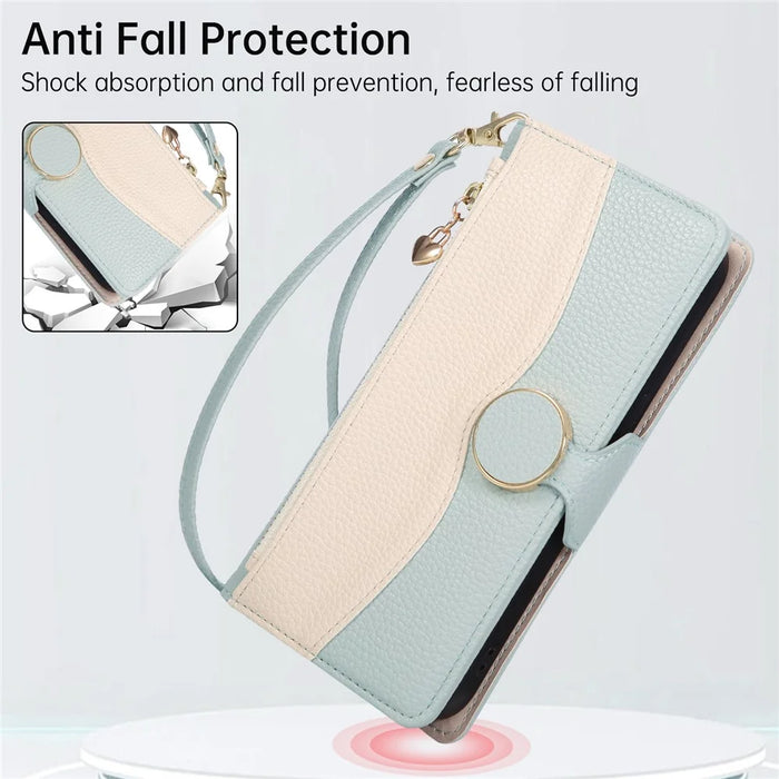 For iPhone 18 Pro Max / 17 Pro Max Case Zipper Wallet Color Splicing TPU PU Leather Flip Phone Cover with Strap - Green - 7