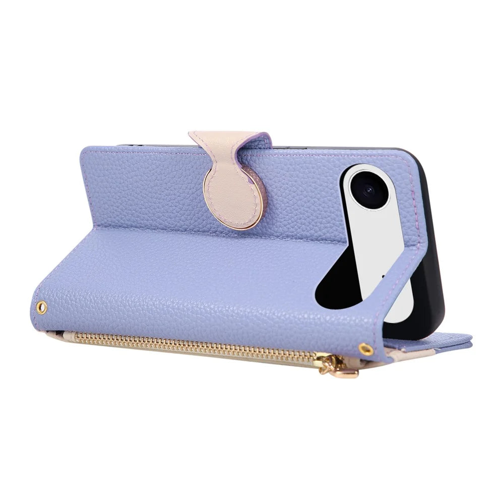 For iPhone Air Case Zipper Wallet Color Splicing TPU PU Leather Flip Phone Cover with Strap - Purple - 4