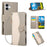 For iPhone 17 Case Zipper Wallet Color Splicing TPU PU Leather Flip Phone Cover with Strap - Grey - 1