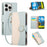 For iPhone 16 Pro Max Case Zipper Wallet Color Splicing TPU PU Leather Flip Phone Cover with Strap - Green - 1