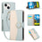 For iPhone 15 Case Zipper Wallet Color Splicing TPU PU Leather Flip Phone Cover with Strap - Green - 1