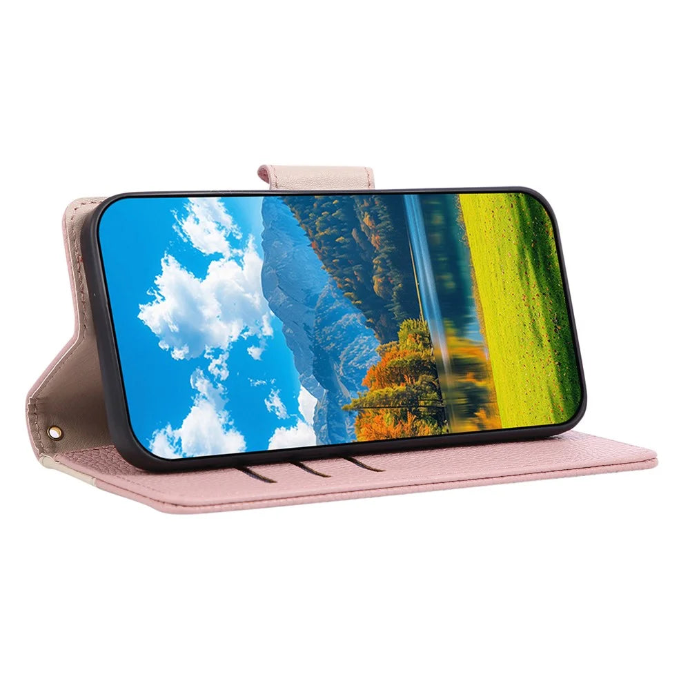For Samsung Galaxy A08 5G / A08 4G / A07 4G Case Zipper Wallet Color Splicing TPU PU Leather Flip Phone Cover with Strap - Pink - 2