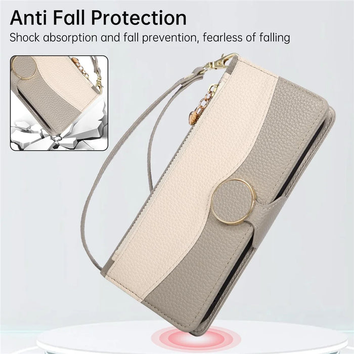 Phone Case For Samsung Galaxy A18 5G / A18 4G / A17 5G / A17 4G Zipper Wallet Color Splicing TPU PU Leather Flip Phone Cover with Strap - Grey - 6