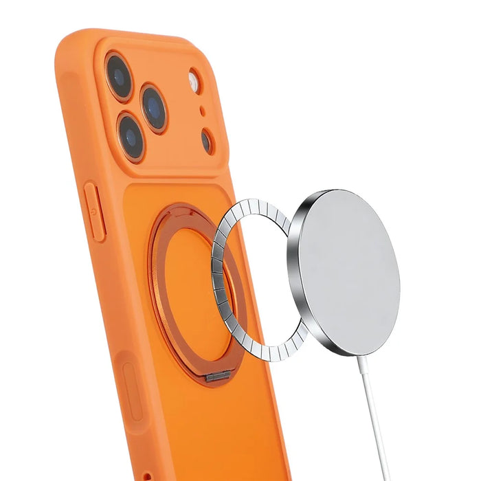 For iPhone 17 Pro Max Case Compatible with MagSafe Rotating Kickstand TPU + PC Skin Touch Phone Cover - Orange - 2