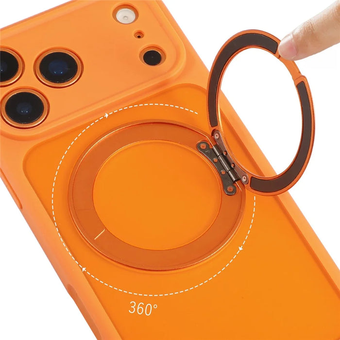 For iPhone 17 Pro Max Case Compatible with MagSafe Rotating Kickstand TPU + PC Skin Touch Phone Cover - Orange - 4