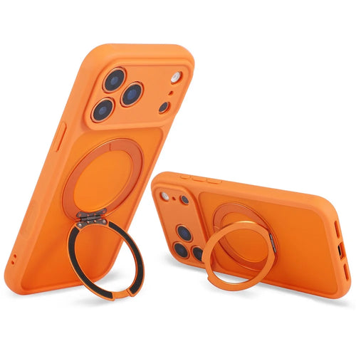 For iPhone 17 Pro Case Compatible with MagSafe Rotating Kickstand TPU + PC Skin Touch Phone Cover - Orange - 1