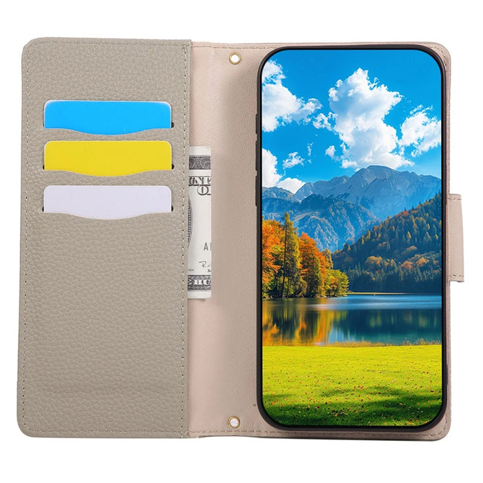 For Google Pixel 9a Case Zipper Wallet Color Splicing TPU PU Leather Flip Phone Cover with Strap - Grey - 3