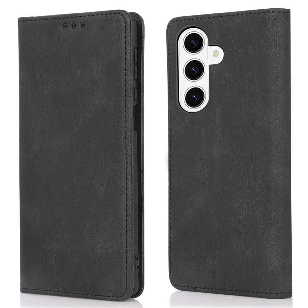 For Samsung Galaxy S26+ Case Wallet Magnetic Closing Leather Flip Phone Cover - Black - 1