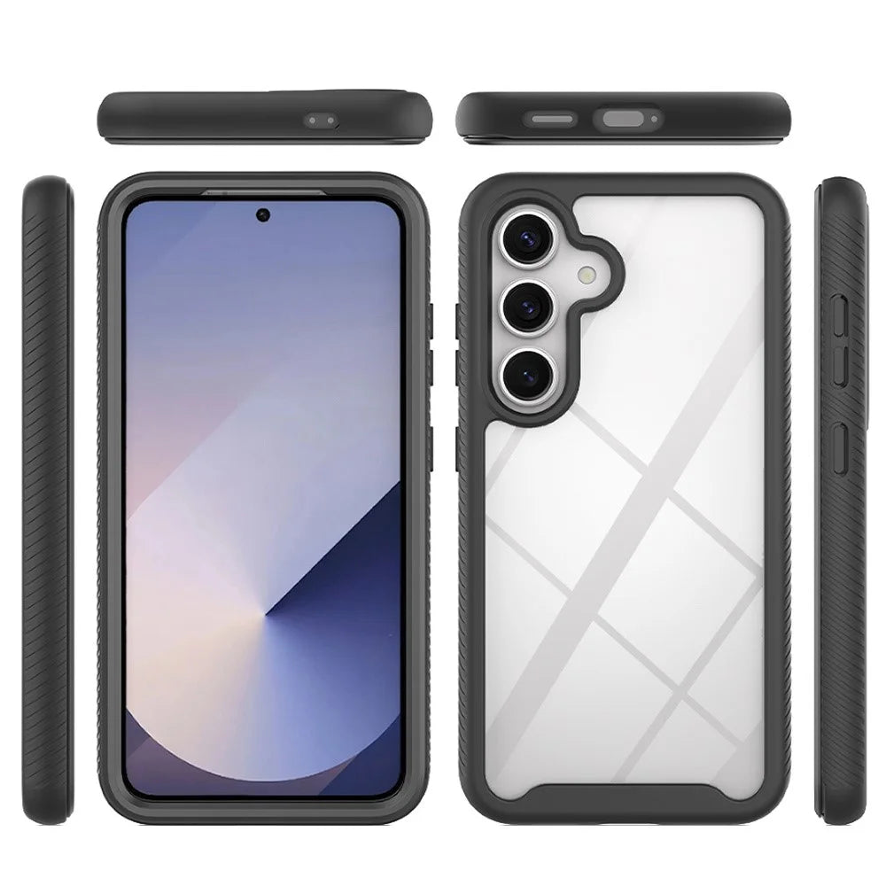 For Samsung Galaxy A57 5G Clear Case PC + TPU Phone Back Cover with PET Screen Film - Black - 6