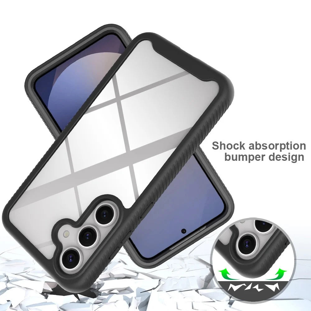 For Samsung Galaxy A57 5G Clear Case PC + TPU Phone Back Cover with PET Screen Film - Black - 5
