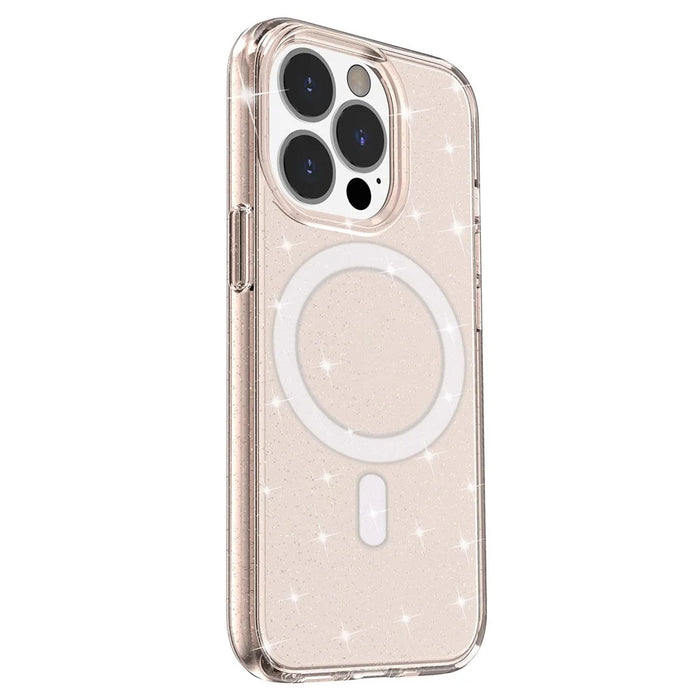 For iPhone 14 Pro Glitter Design Magnetic Back Cover TPU+PC Phone Drop-Proof Case Compatible with MagSafe Charger - Gold - 2