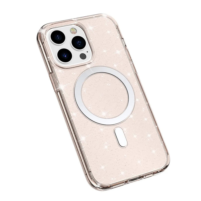 For iPhone 14 Pro Glitter Design Magnetic Back Cover TPU+PC Phone Drop-Proof Case Compatible with MagSafe Charger - Gold - 5