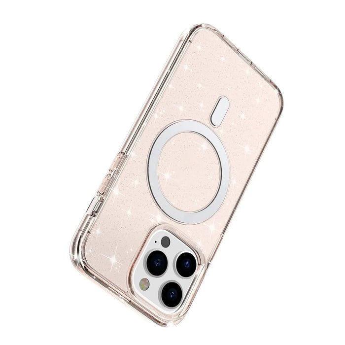 For iPhone 14 Pro Glitter Design Magnetic Back Cover TPU+PC Phone Drop-Proof Case Compatible with MagSafe Charger - Gold - 6