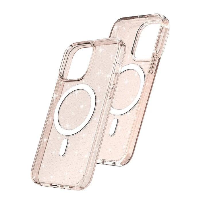 For iPhone 14 Pro Glitter Design Magnetic Back Cover TPU+PC Phone Drop-Proof Case Compatible with MagSafe Charger - Gold - 7