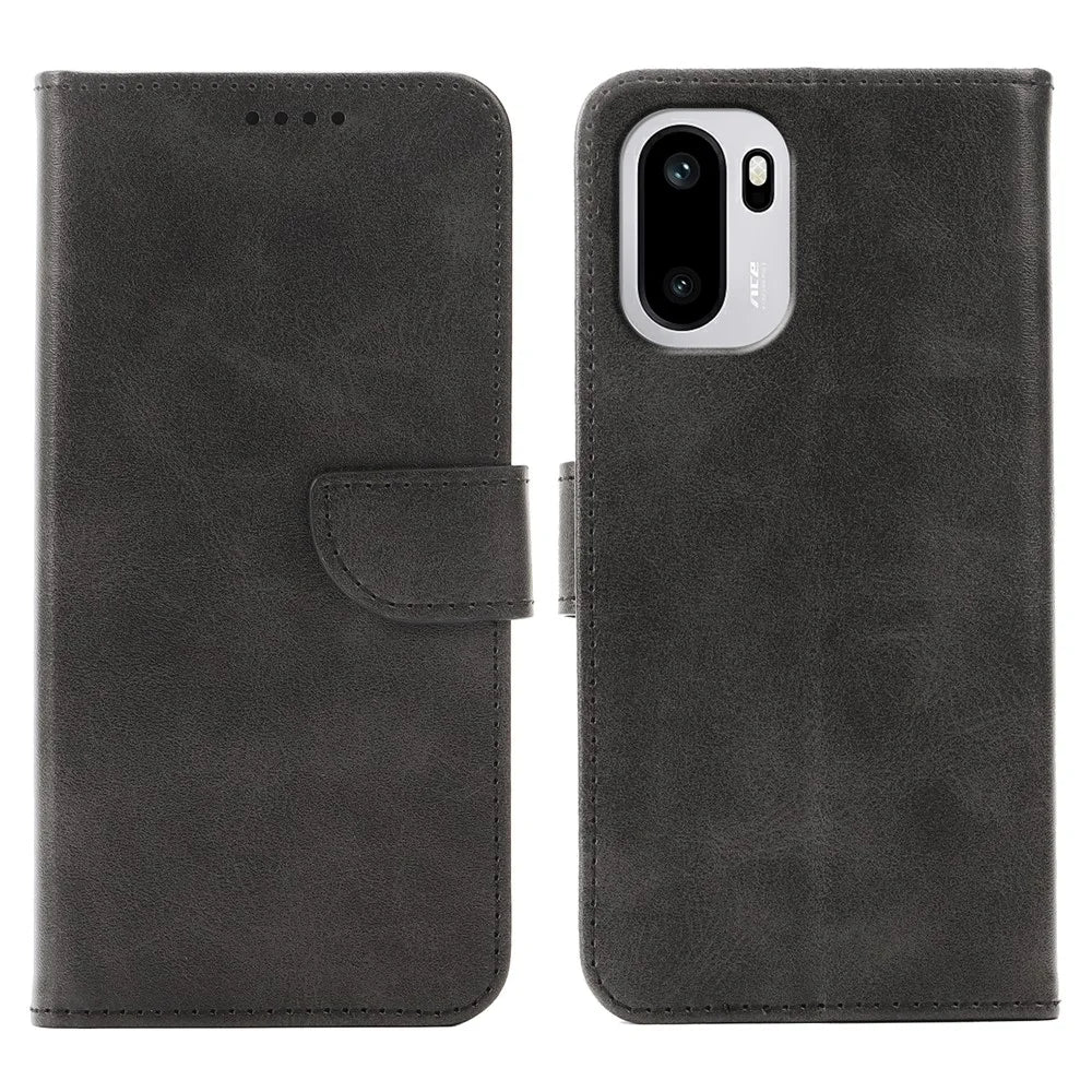 Phone Case For OnePlus 15R 5G / Ace 6T 5G / Ace 6 5G Wallet Stand Magnetic Clasp Closure Calf Texture Leather Phone Cover - Black - 1