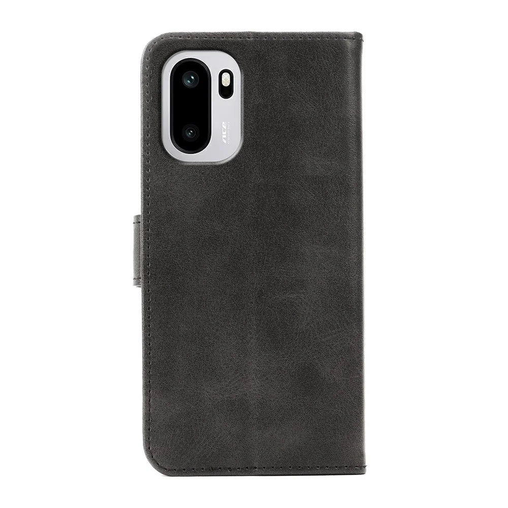 Phone Case For OnePlus 15R 5G / Ace 6T 5G / Ace 6 5G Wallet Stand Magnetic Clasp Closure Calf Texture Leather Phone Cover - Black - 6