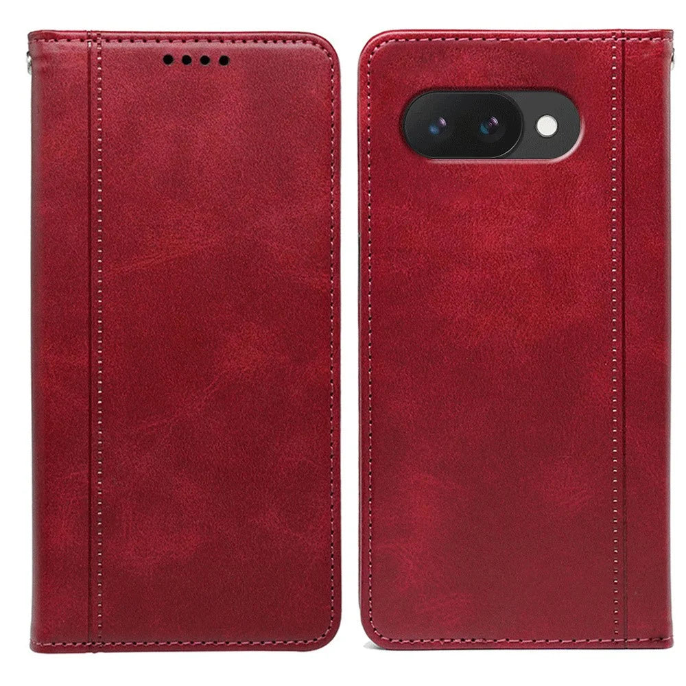 For Google Pixel 10a Case Hidden Magnetic Closure Calf Texture Leather Phone Cover - Red - 1