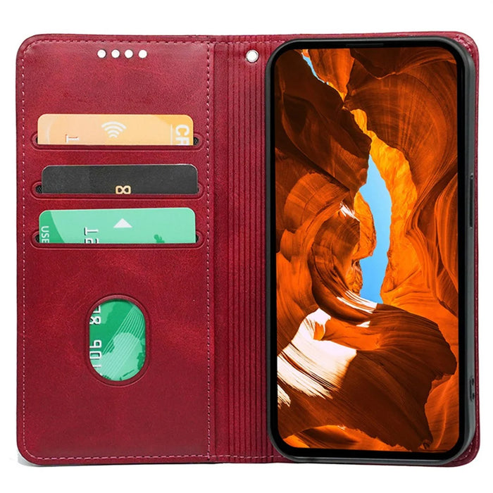 For Google Pixel 10a Case Hidden Magnetic Closure Calf Texture Leather Phone Cover - Red - 2