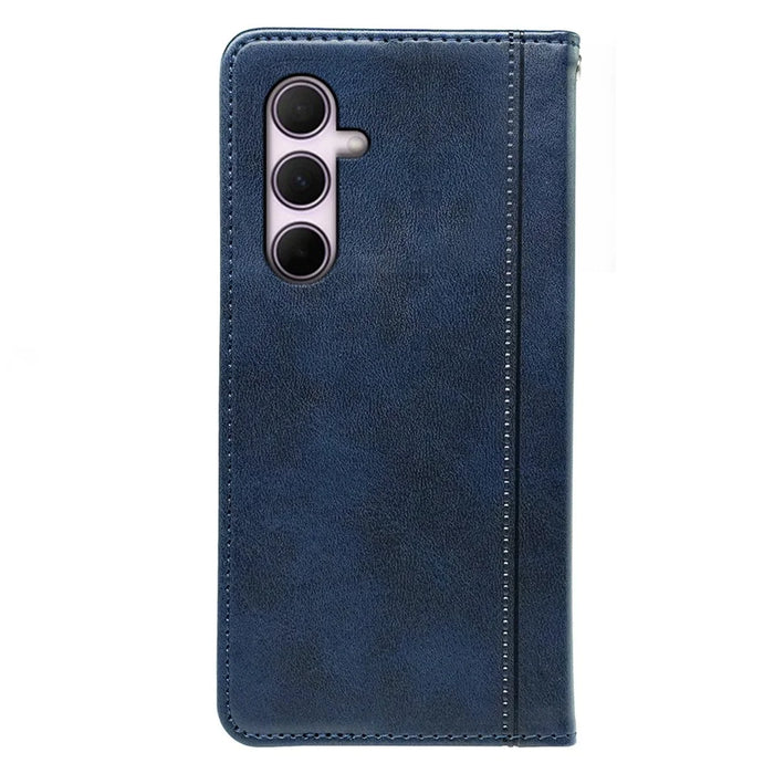 For Samsung Galaxy S26 Case Hidden Magnetic Closure Calf Texture Leather Phone Cover - Blue - 6
