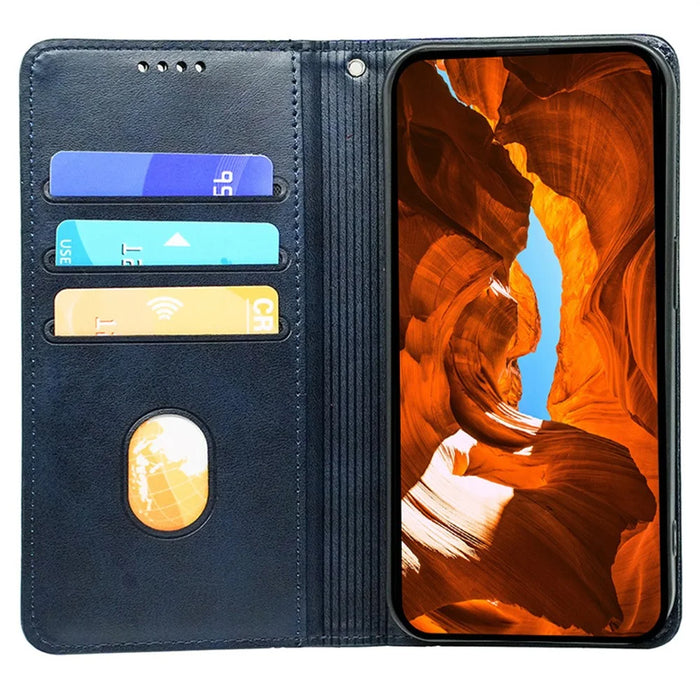For Samsung Galaxy S26+ Case Hidden Magnetic Closure Calf Texture Leather Phone Cover - Blue - 2
