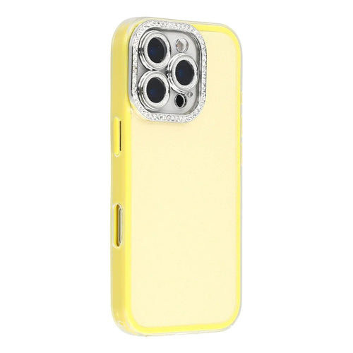 For iPhone 16 Pro Max Case IMD Glitter Acrylic + TPU Phone Cover with Rhinestones Acrylic Camera Lens Protector - Yellow - 1
