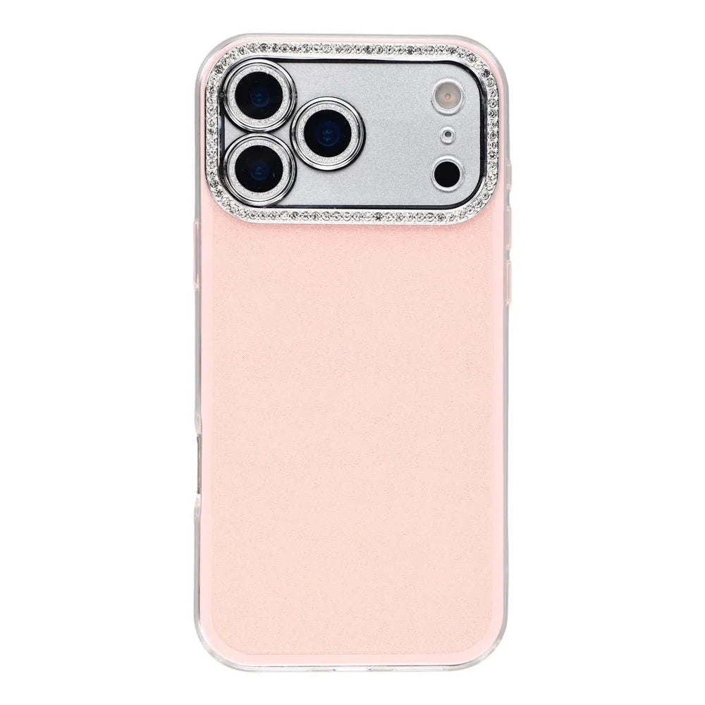 For iPhone 17 Pro Max Case IMD Glitter Acrylic + TPU Phone Cover with Rhinestones Acrylic Camera Lens Protector - Pink - 3