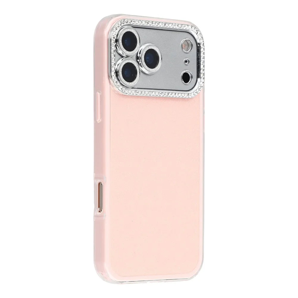 For iPhone 17 Pro Case IMD Glitter Acrylic + TPU Phone Cover with Rhinestones Acrylic Camera Lens Protector - Pink - 1