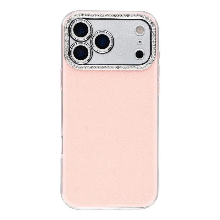 For iPhone 17 Pro Case IMD Glitter Acrylic + TPU Phone Cover with Rhinestones Acrylic Camera Lens Protector - Pink - 3