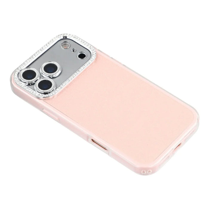For iPhone 17 Pro Case IMD Glitter Acrylic + TPU Phone Cover with Rhinestones Acrylic Camera Lens Protector - Pink - 4