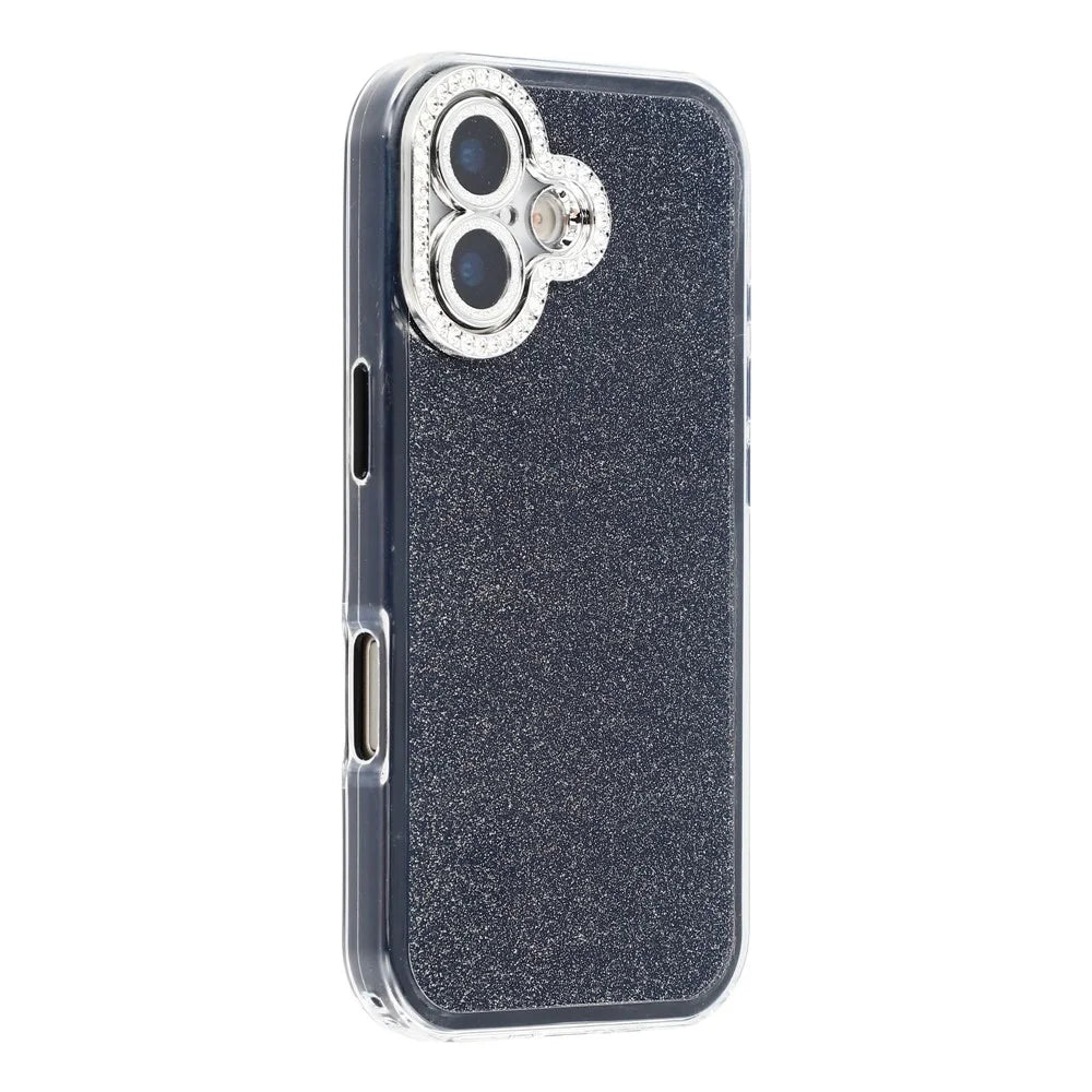 For iPhone 17 Case IMD Glitter Acrylic + TPU Phone Cover with Rhinestones Acrylic Camera Lens Protector - Black - 1