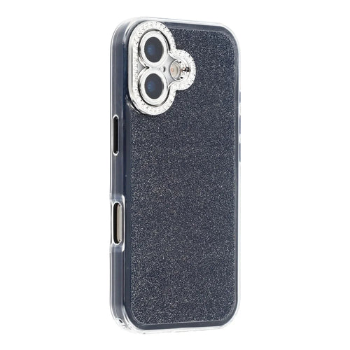 For iPhone 17 Case IMD Glitter Acrylic + TPU Phone Cover with Rhinestones Acrylic Camera Lens Protector - Black - 1