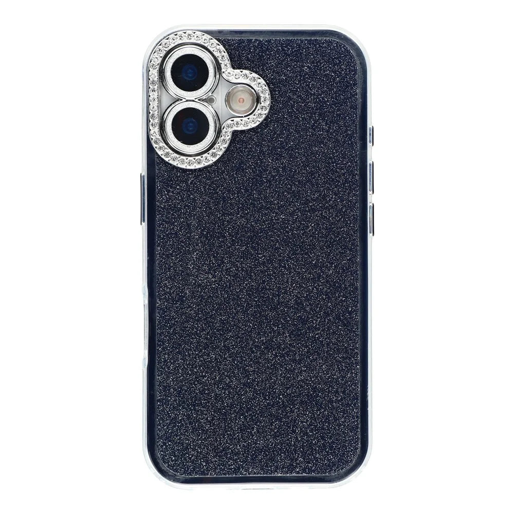 For iPhone 17 Case IMD Glitter Acrylic + TPU Phone Cover with Rhinestones Acrylic Camera Lens Protector - Black - 3