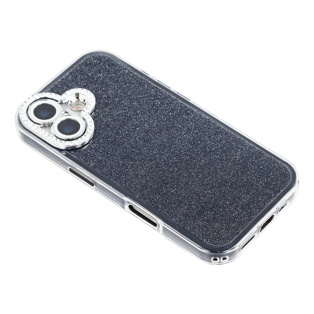 For iPhone 17 Case IMD Glitter Acrylic + TPU Phone Cover with Rhinestones Acrylic Camera Lens Protector - Black - 4