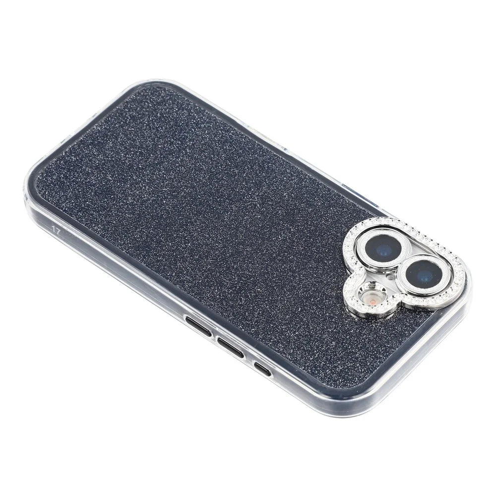 For iPhone 17 Case IMD Glitter Acrylic + TPU Phone Cover with Rhinestones Acrylic Camera Lens Protector - Black - 5