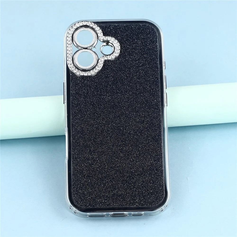 For iPhone 17 Case IMD Glitter Acrylic + TPU Phone Cover with Rhinestones Acrylic Camera Lens Protector - Black - 6